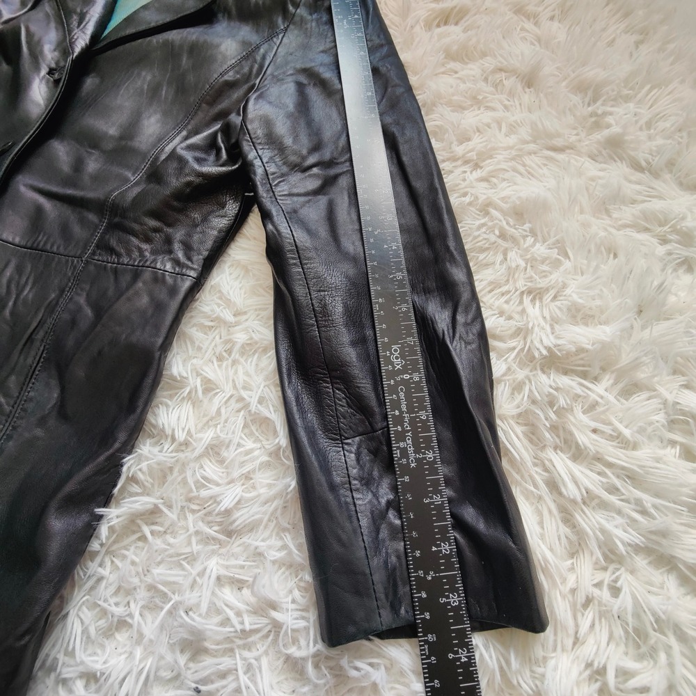 Vintage 90s Adler Black Lambskin Leather Jacket Blazer Lined Minimalist Chic Lrg - Picture 9 of 9